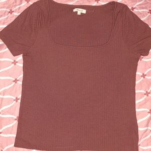 Madewell Ribbed Square Neck Short Sleeve Top - Brown